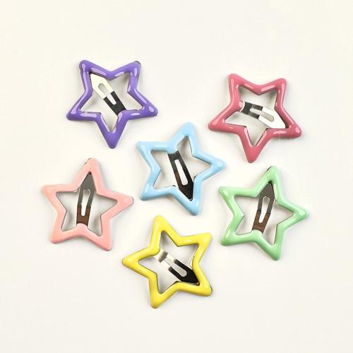 Tibetan Style Hair Snap Clip, Star, for woman & enamel, Random Color, nickel, lead & cadmium free, 30x30mm, Approx 100PCs/Bag, Sold By Bag