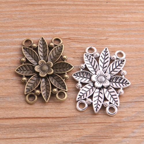 Tibetan Style Connector, Flower, plated, DIY & 2/2 loop, more colors for choice, nickel, lead & cadmium free, 28x35mm, Approx 100PCs/Bag, Sold By Bag