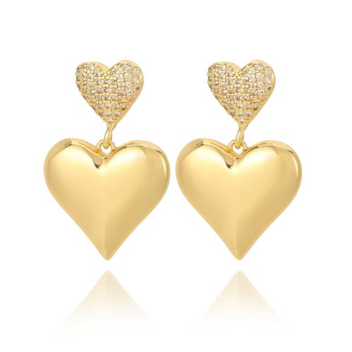 Boucles d'oreilles en laiton zircon cubique pavent, coeur, Placage de couleur d'or, bijoux de mode & normes différentes pour le choix & pavé de micro zircon & pour femme, plus de couleurs à choisir, protéger l'environnement, sans nickel, plomb et cadmium, Vendu par paire