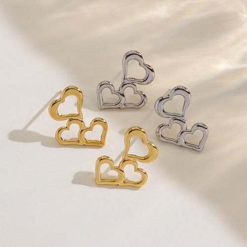 Stainless Steel Stud Earrings, 304 Stainless Steel, Heart, plated, for woman, more colors for choice, Sold By Pair