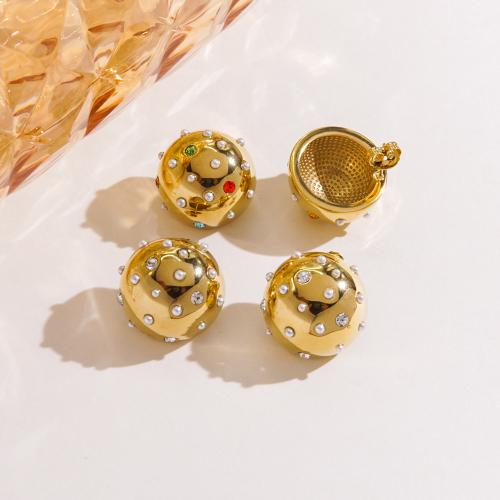 Pendientes de Acero Inoxidable, acero inoxidable 304, con Perlas plásticas, Esférico, chapado, para mujer & con diamantes de imitación, más colores para la opción, Vendido por Par