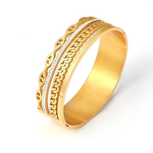 Stainless Steel Bangle, 304 Stainless Steel, 18K gold plated, for woman & with rhinestone & hollow, Sold By PC