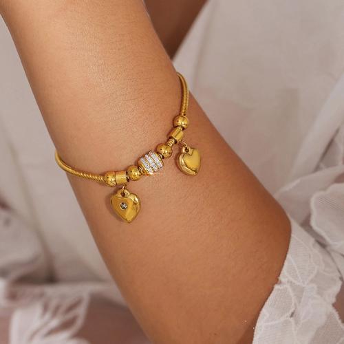 Stainless Steel Jewelry Bracelet, 304 Stainless Steel, with 3cm extender chain, plated, fashion jewelry & for woman & with rhinestone, golden, Length:Approx 17 cm, Sold By PC