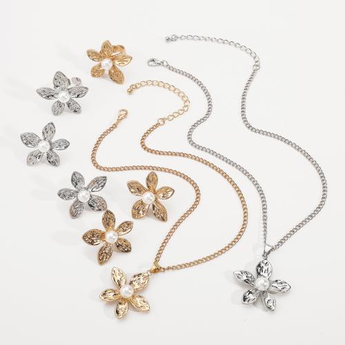 Conjuntos de joyería de aleación de zinc, con Perlas plásticas, Flor, chapado, diferentes estilos para la opción & para mujer, más colores para la opción, Vendido por UD