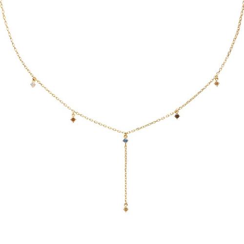 Cubic Zircon Micro Pave Brass Necklace, plated, micro pave cubic zirconia & for woman, gold, Length :40cm+5cm+5cm extension chain, Sold By PC