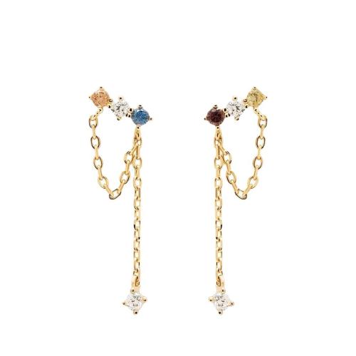 Boucles d'oreilles en laiton zircon cubique pavent, Placage, pavé de micro zircon & pour femme, Or, 26mm, Vendu par paire