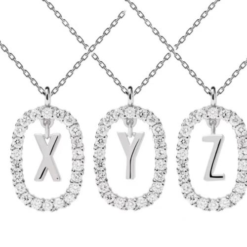 Collier en laiton cubique Zircon Micro Pave, Placage, styles différents pour le choix & pavé de micro zircon & pour femme, argent, Vendu par PC