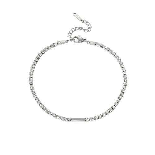 Stainless Steel Anklet, 304 Stainless Steel, with Glass Rhinestone, Vacuum Ion Plating, different styles for choice & micro pave cubic zirconia & for woman, more colors for choice, Sold By PC