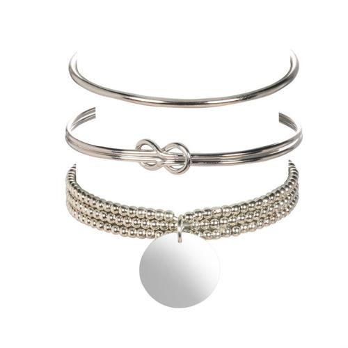 Tibetan Style Bracelet, plated, three pieces & for woman, silver color, Sold By Set