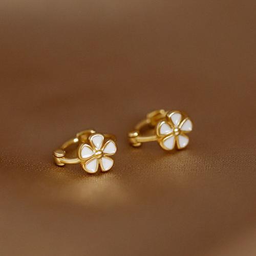 Laiton Leverback boucle d'oreille, Placage, pour femme & émail, plus de couleurs à choisir, Flowers 0.8cm in diameter, Vendu par paire