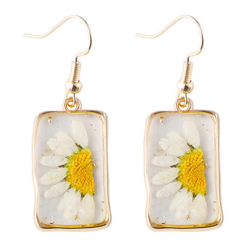 Boucles d'oreilles en alliage de zinc, avec Fleurs séchées, Placage, Forme différente pour le choix & pour femme & autocollant époxyde, doré, Vendu par paire