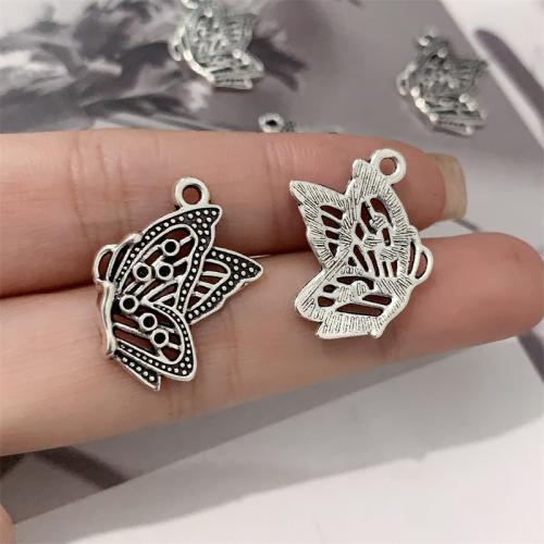 Tibetan Style Animal Pendants, Butterfly, antique silver color plated, DIY, 19x24mm, 100PCs/Bag, Sold By Bag