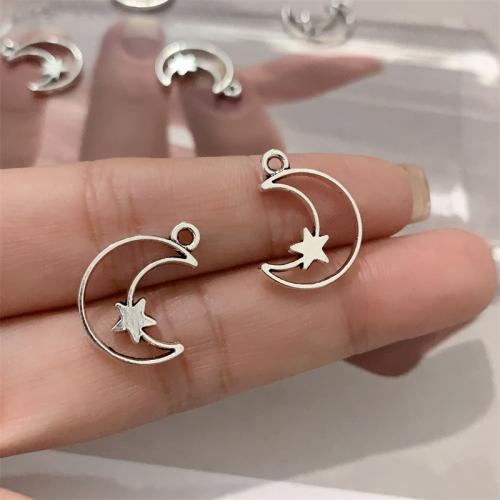 Tibetan Style Pendants, Moon and Star, antique silver color plated, DIY, 14x19mm, 100PCs/Bag, Sold By Bag