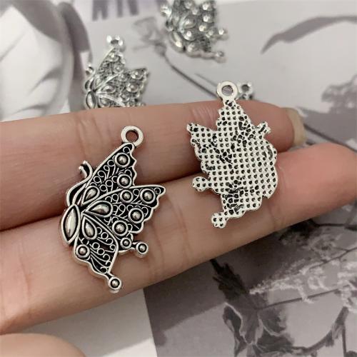 Tibetan Style Animal Pendants, Butterfly, antique silver color plated, DIY, 17x30mm, 100PCs/Bag, Sold By Bag