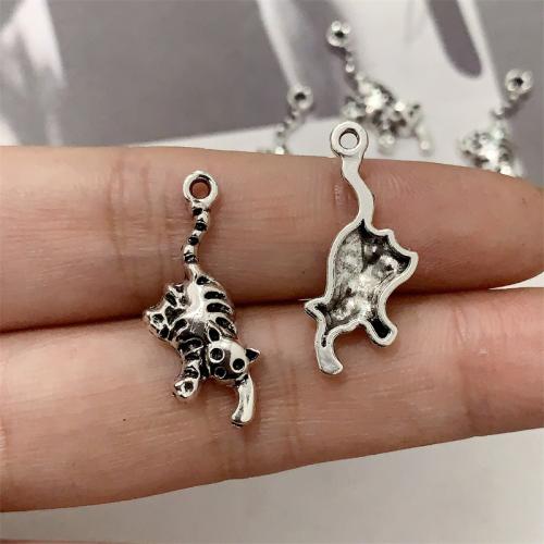 Tibetan Style Animal Pendants, Cat, antique silver color plated, DIY, 25x12mm, 100PCs/Bag, Sold By Bag