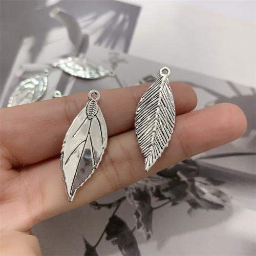 Tibetan Style Leaf Pendants, antique silver color plated, DIY, 13x35mm, 100PCs/Bag, Sold By Bag