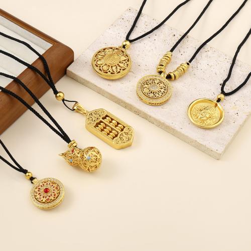 Brass Necklace, with Nylon Cord, gold color plated, different styles for choice & micro pave cubic zirconia & for woman, more colors for choice, nickel, lead & cadmium free, Length:45 cm, Sold By PC