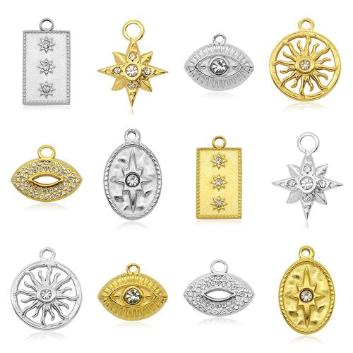 Stainless Steel Pendants, 304 Stainless Steel, plated, evil eye pattern & different styles for choice & micro pave cubic zirconia & enamel, more colors for choice, nickel, lead & cadmium free, 3PCs/Bag, Sold By Bag