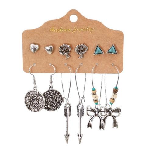 Zinklegierung Ohrring-Set, mit Synthetische Türkis & Kunststoff Perlen, antik silberfarben plattiert, Folk-Stil & verschiedene Stile für Wahl & für Frau, earring length 5-85mm, verkauft von setzen