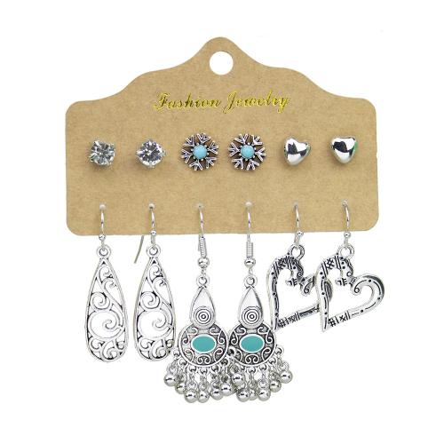 alliage de zinc Boucles d'oreilles, avec turquoise synthétique & perle de plastique, Placage, Style bohème & styles différents pour le choix & pour femme & creux, Vendu par fixé