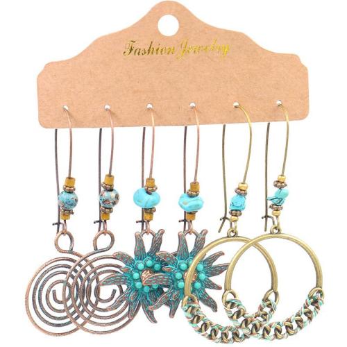 alliage de zinc Boucles d'oreilles, avec Fil de coton & turquoise synthétique, Placage, Style bohème & styles différents pour le choix & pour femme & creux, Vendu par fixé