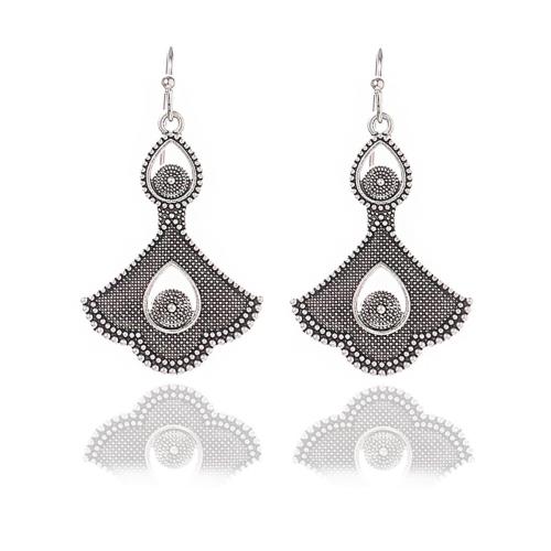 alliage de zinc Boucle d'oreille goutte, Plaqué de couleur d'argent, Style bohème & styles différents pour le choix & pour femme & creux, Vendu par paire