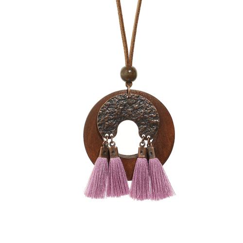 Tibetan Style Necklace, with Cotton Thread & PU Leather & Wood, Bohemian style & different styles for choice & for woman & hollow, Length:Approx 15.74 Inch, Sold By PC