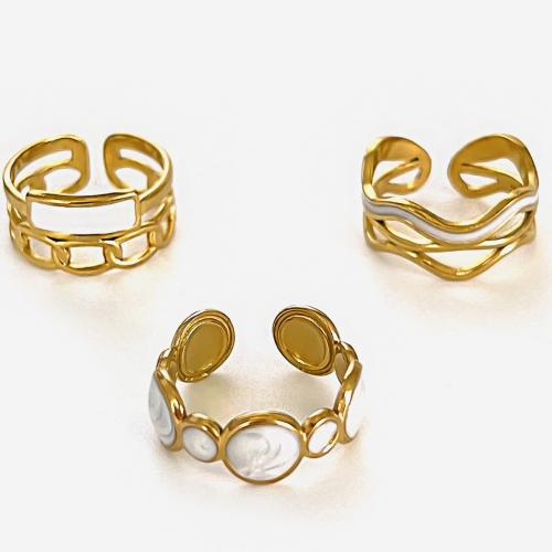 Anillo de dedo del esmalte de acero inoxidable, acero inoxidable 316L, 18K chapado en oro, Joyería & diferentes estilos para la opción & para mujer, dorado, Vendido por UD