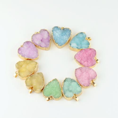 Gemstone Pendants Jewelry, Natural Stone, with Brass, Heart, DIY, more colors for choice, 30x30mm, Sold By PC