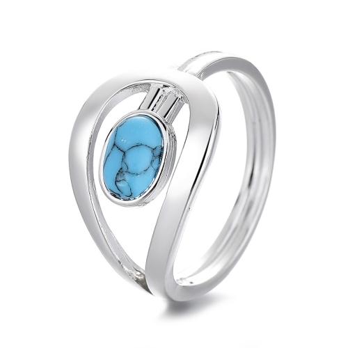 Anillo de dedo de latón, metal, con turquesa, Joyería & diverso tamaño para la opción & para mujer, Vendido por UD