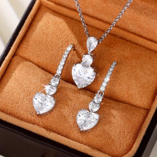 Cubic Zirconia Micro Pave Brass Jewelry Sets, Heart, different styles for choice & micro pave cubic zirconia & for woman, Length:Approx 45 cm, Sold By PC