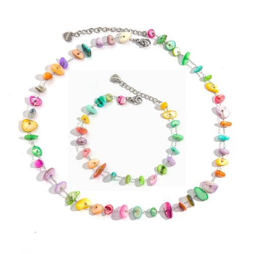 Parures de bijoux en acier inoxydable, Bracelet & collier, Acier inoxydable 304, avec coquille, bijoux de mode & styles différents pour le choix & pour femme, plus de couleurs à choisir, Vendu par PC