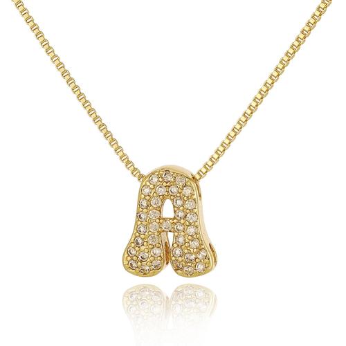 Cubic Zircon Micro Pave Brass Necklace, Alphabet Letter, gold color plated, fashion jewelry & letters are from A to Z & micro pave cubic zirconia & for woman, more colors for choice, nickel, lead & cadmium free, Length:Approx 45 cm, Sold By PC