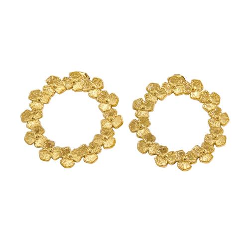 Boucle d'oreille de gaujon en acier inoxydable, Acier inoxydable 304, fleur, bijoux de mode & pour femme, doré, 30x30mm, Vendu par paire