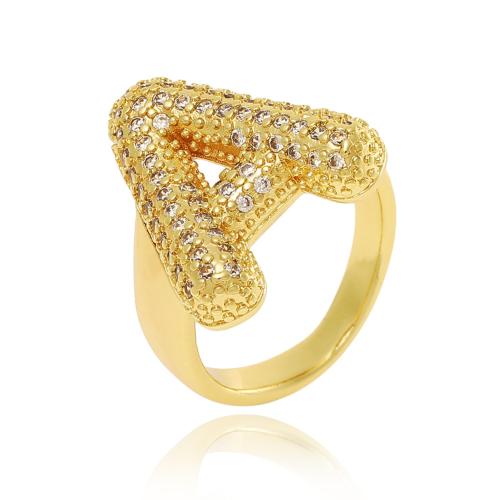 Cúbicos Circonia Micro Pave anillo de latón, metal, Carta del alfabeto, chapado en color dorado, Ajustable & Joyería & Letras son de la A la Z & micro arcilla de zirconia cúbica & para mujer, más colores para la opción, libre de níquel, plomo & cadmio, Vendido por UD