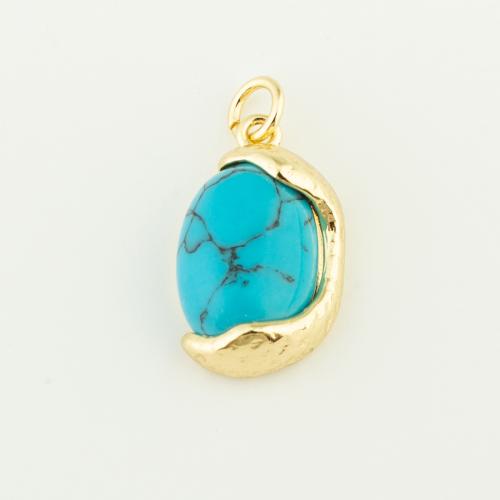 Brass Jewelry Pendants, with turquoise, gold color plated, DIY, more colors for choice, nickel, lead & cadmium free, 19x12x6mm, Sold By PC