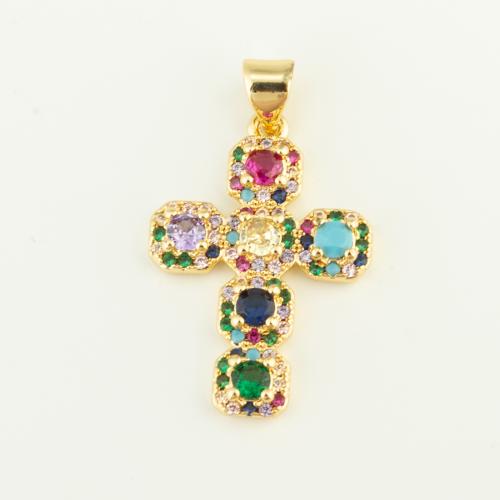 Cubic Zirconia Micro Pave Brass Pendant, Cross, plated, DIY & micro pave cubic zirconia, more colors for choice, nickel, lead & cadmium free, 25x18x3mm, Sold By PC