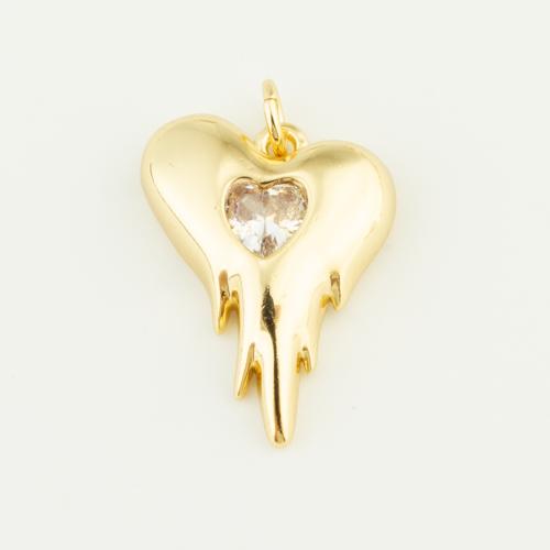 Cubic Zirconia Micro Pave Brass Pendant, Heart, gold color plated, DIY & micro pave cubic zirconia, nickel, lead & cadmium free, 22x16x4mm, Sold By PC