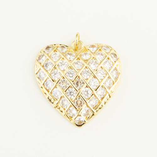 Cubique Pendentif en laiton zircon pavent, coeur, Placage de couleur d'or, DIY & pavé de micro zircon, protéger l'environnement, sans nickel, plomb et cadmium, 26x25x7mm, Vendu par PC