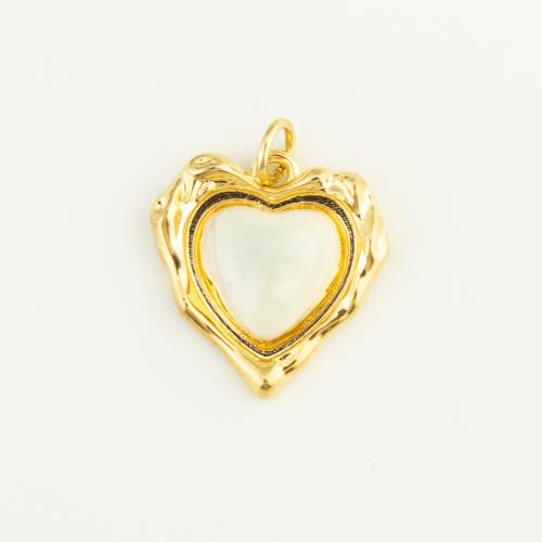 Pendentifs coeur en laiton, avec verre, Placage de couleur d'or, DIY, protéger l'environnement, sans nickel, plomb et cadmium, 18x17x5mm, Vendu par PC