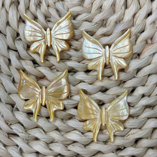 Perles naturelles de coquillage d'eau douce , coquille, papillon, DIY, Jaune, 30x30mm, Vendu par PC