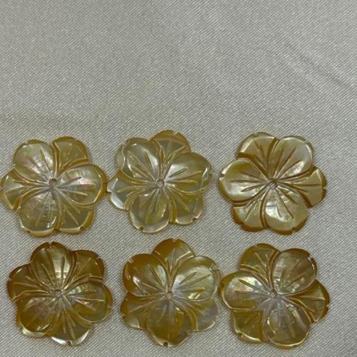 Perles naturelles de coquillage d'eau douce , coquille, fleur, DIY, Jaune, 20mm, Vendu par PC