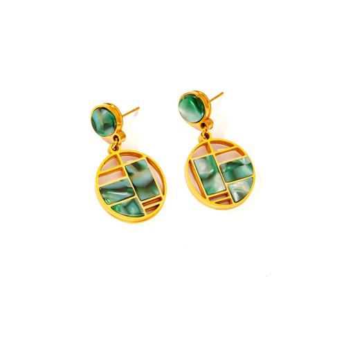 Titanium Steel  Earring, with Pearl Oyster, gold color plated, fashion jewelry & for woman & hollow, green, Sold By Pair