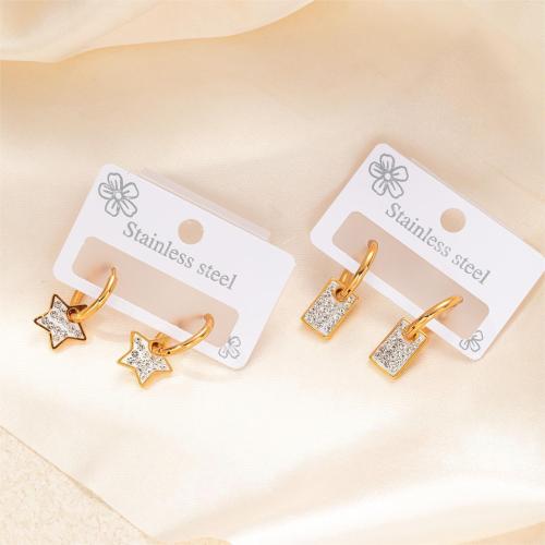 Boucle d'oreille Acier Titane, Placage, styles différents pour le choix & pour femme & avec strass, Or, Vendu par paire