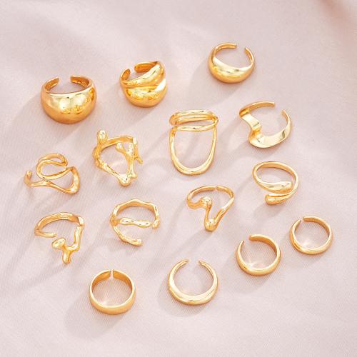 Tibetan Style Ring Set, plated, 15 pieces & fashion jewelry & for woman, golden, Sold By Set