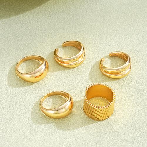 Juego de anillos de aleación de zinc, chapado, 5 piezas & Joyería & para mujer, dorado, Vendido por Set