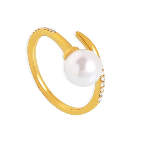 Titanium Steel Finger Ring, with Shell Pearl, plated, fashion jewelry & micro pave cubic zirconia & for woman, more colors for choice, US Ring Size:7, Sold By PC