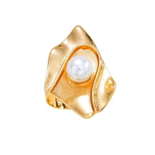 Tibetan Style Finger Ring, with Plastic Pearl, plated, fashion jewelry & for woman, golden, Sold By PC