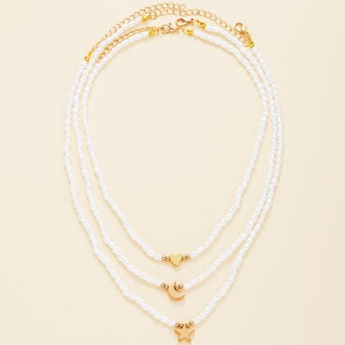 Tibetan Style Jewelry Necklace, with Plastic Pearl, three pieces & fashion jewelry & for woman, white, Sold By Set