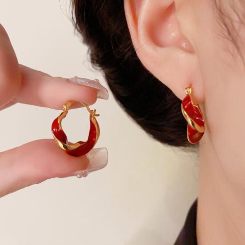 Brass Leverback Earring, real gold plated, for woman & enamel, gold, 20x18mm, Sold By Pair